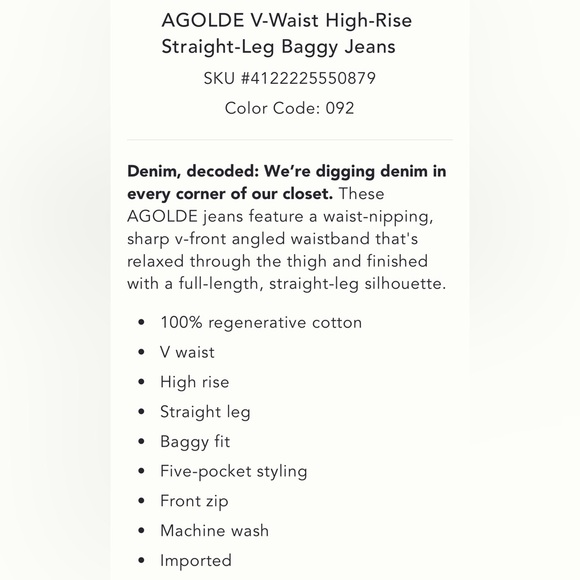 NEW AGOLDE 28 V-Waist High-Rise Straight Baggy Jeans Anthropologie
Faded Denim - Picture 4 of 15